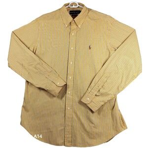 Ralph Lauren Men's Large Oxford Shirt Yellow Stripe Classic Fit Cotton Button Fr